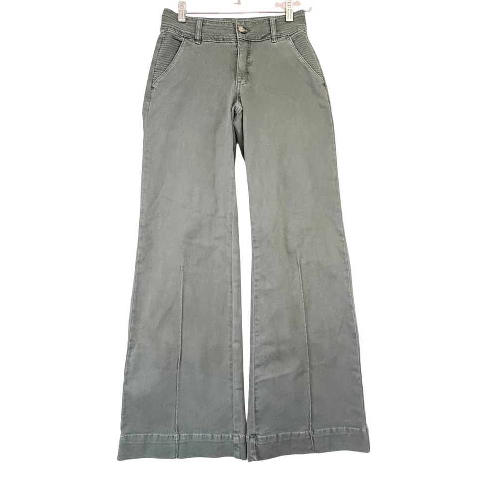 Olive‎ Green Wide Leg High Rise Pants with Stitch Detail Utility Trousers